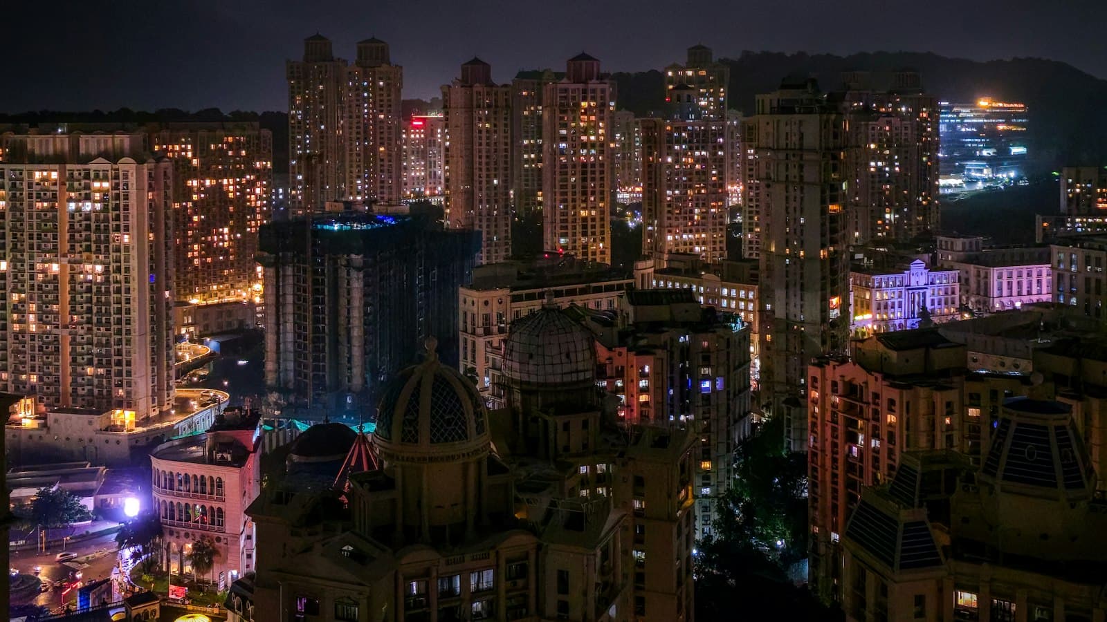 Residential towers at dusk