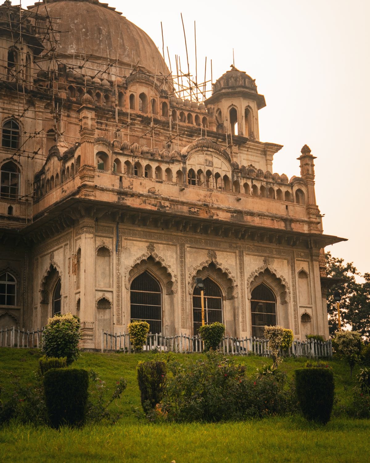 Ornate heritage building with arched windows in warm evening light